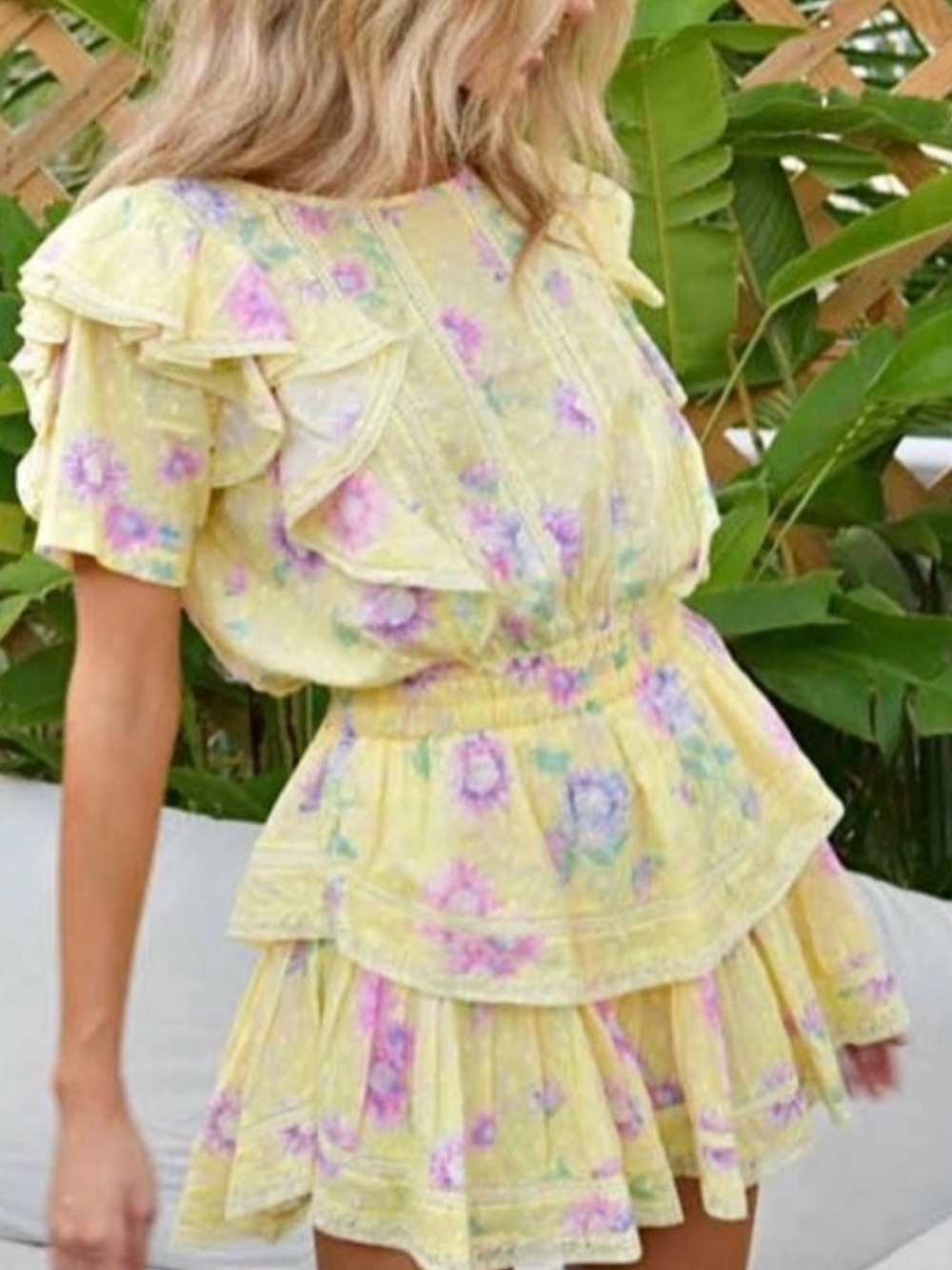 LoveShackFancy Yellow Floral Ruffle Mini Dress - Picture 2 of 6